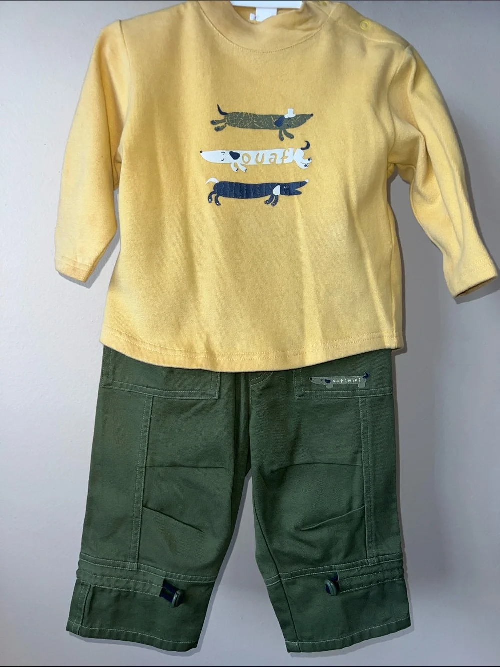 Vintage Baby Catimini Mustard Yellow Top And Olive Green Cargo Pants